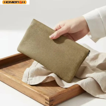 Homefish Storage Bag Pu Leather Long Wallet Passport Driver S License Document Holder Data Cable