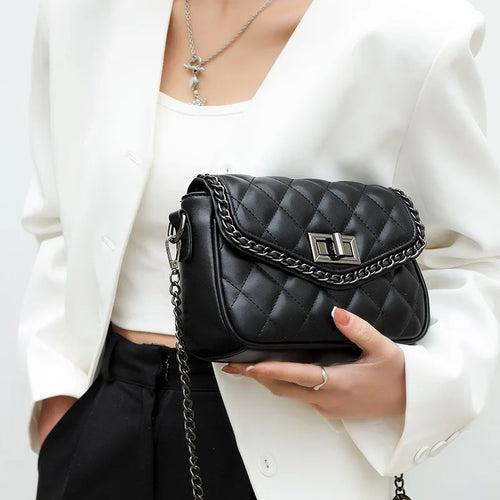 Still leisure rhombus square buckle clamshell large capacity simple chain crossbody bag