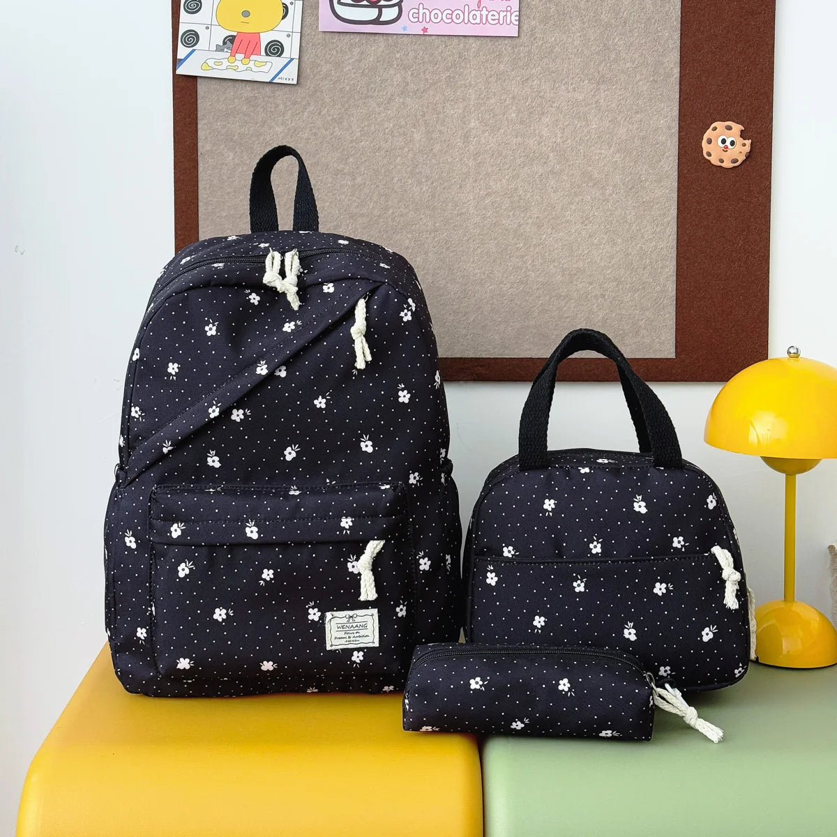 Gentle Sweet Wavelet Dot Strawberry Printed Three Piece Backpack Lightweight Multifunctional Cute