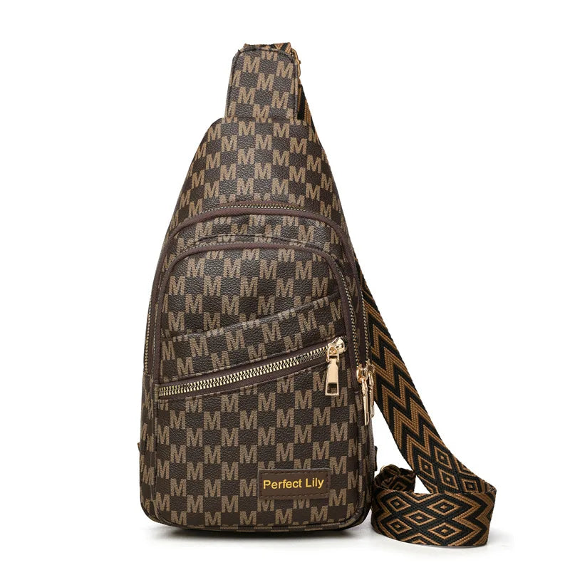 Letter M Design Leather Men Women Chest Bag Multi Layer Zipper Pocket Shoulder Cross Body Bags
