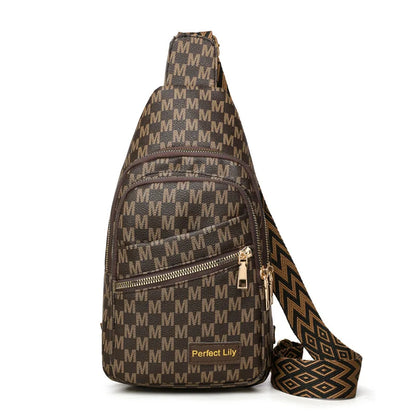 Letter M Design Leather Men Women Chest Bag Multi Layer Zipper Pocket Shoulder Cross Body Bags