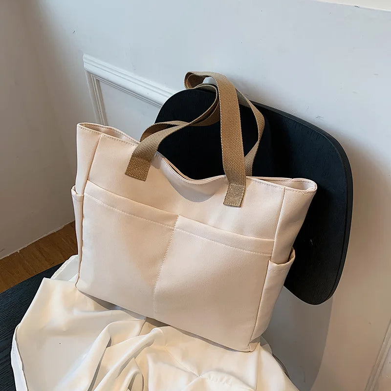 Large Capacity Canvas Tote Bag Casual Multi-Compartment Work Shoulder Bag Women Travel Work Commuter