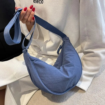 Simple Casual Solid Color Nylon Large Capacity Women S Dumpling Bag Shoulder Travel Commuting