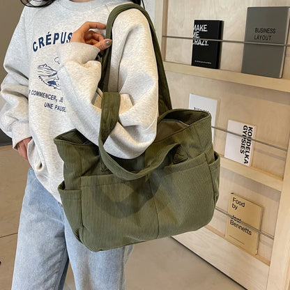 Corduroy Tote Bag – Large Shoulder Handbag for Women