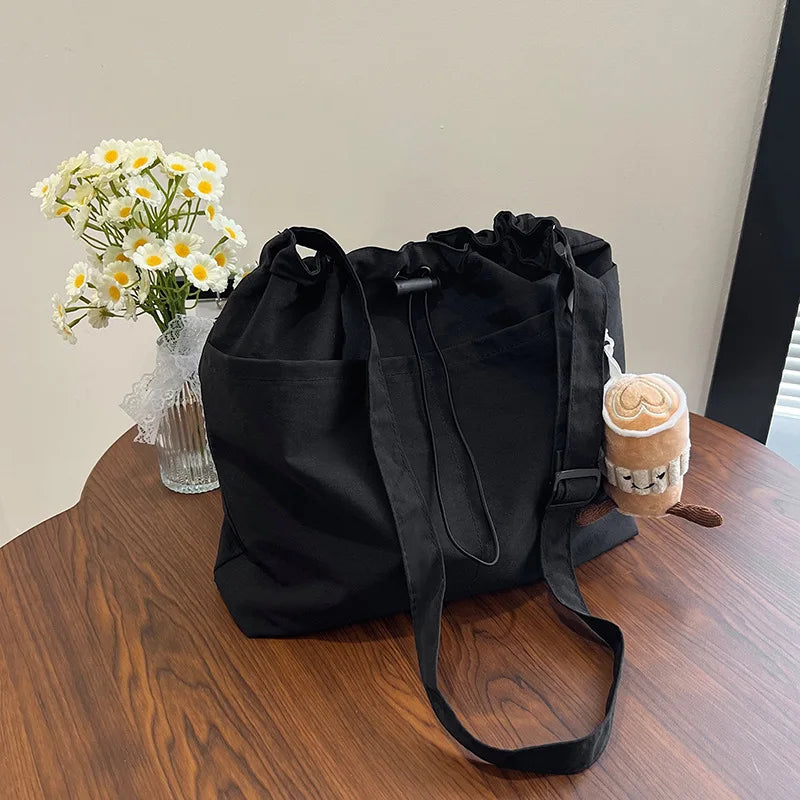Waterproof Nylon Drawstring Bucket Bag – Pleated Crossbody Shoulder Bag