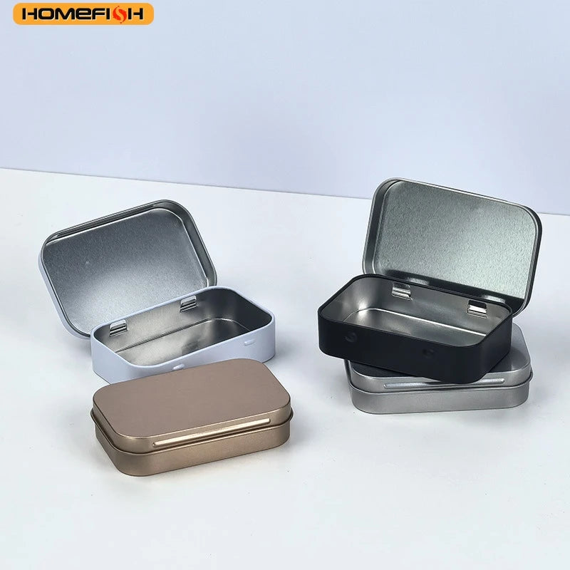 Homefish Metal Rectangular Empty Mini Tin Box Tinplate Push Candy Pill Cases Bins Jar Hinged