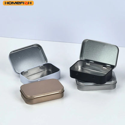 Homefish Metal Rectangular Empty Mini Tin Box Tinplate Push Candy Pill Cases Bins Jar Hinged