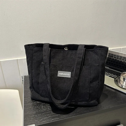 Corduroy Tote Bag for Women – Large Capacity, Machine Washable
