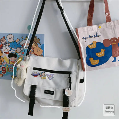 Harajuku Canvas Messenger Bag – Cute Badge Crossbody