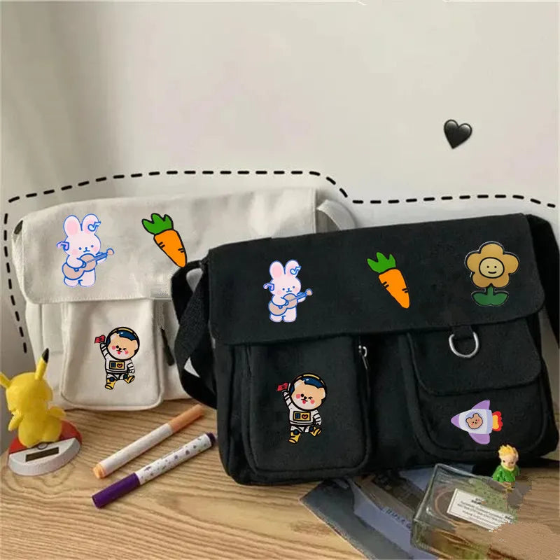 Canvas Crossbody Shoulder Bag – Cute Cartoon Patch School Bag