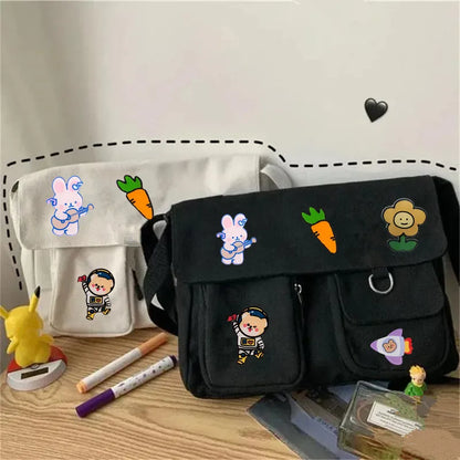 Canvas Crossbody Shoulder Bag – Cute Cartoon Patch School Bag
