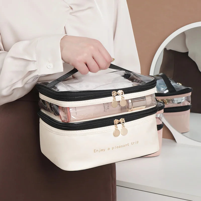Double Pvc Cosmetic Bag Wash Handbag Large Capacity Multifunctional Portable Travel Skin Care