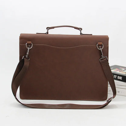 13-Inch Laptop Bag Pu Leather Retro Handbag Briefcase Simple Spacious Single-Shoulder Crossbody Bag