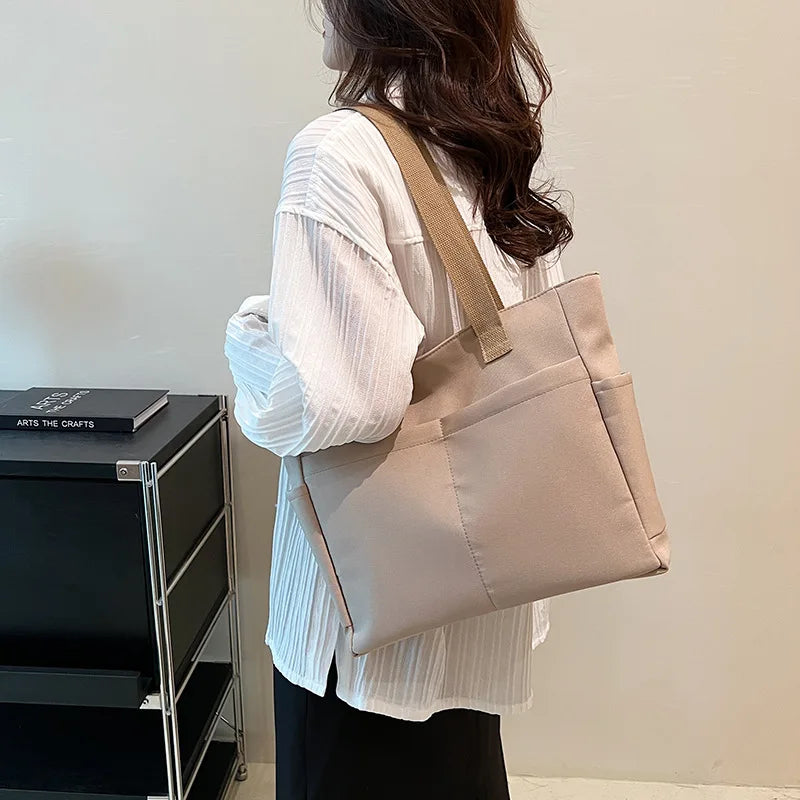 Large Capacity Canvas Tote Bag Casual Multi-Compartment Work Shoulder Bag Women Travel Work Commuter