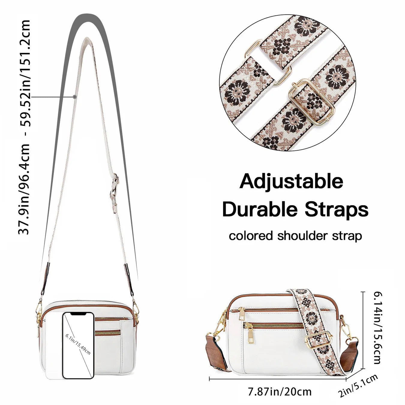 Stylish Wide Shoulder Strap Leather Crossbody Bag States Color Matching Zipper Small Square Suitable