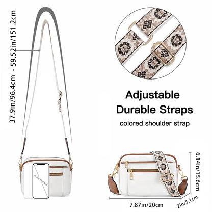 Stylish Wide Shoulder Strap Leather Crossbody Bag States Color Matching Zipper Small Square Suitable