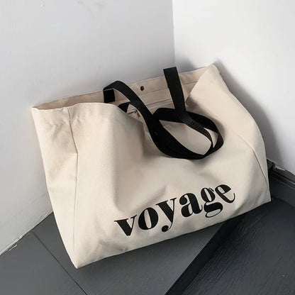 Letter Voyage Canvas Handbag Shoulder Bag Bags Women Large Capacity Travel Shopping Tote