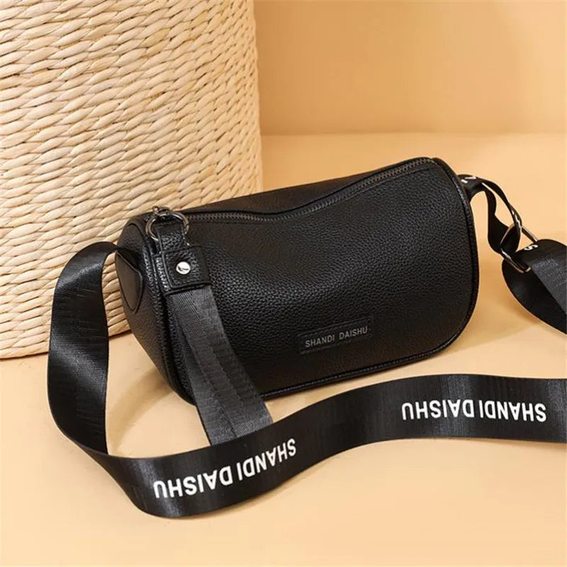 Women's Pillow Crossbody Bag – Soft Leather Shoulder Bag with Wide Strap