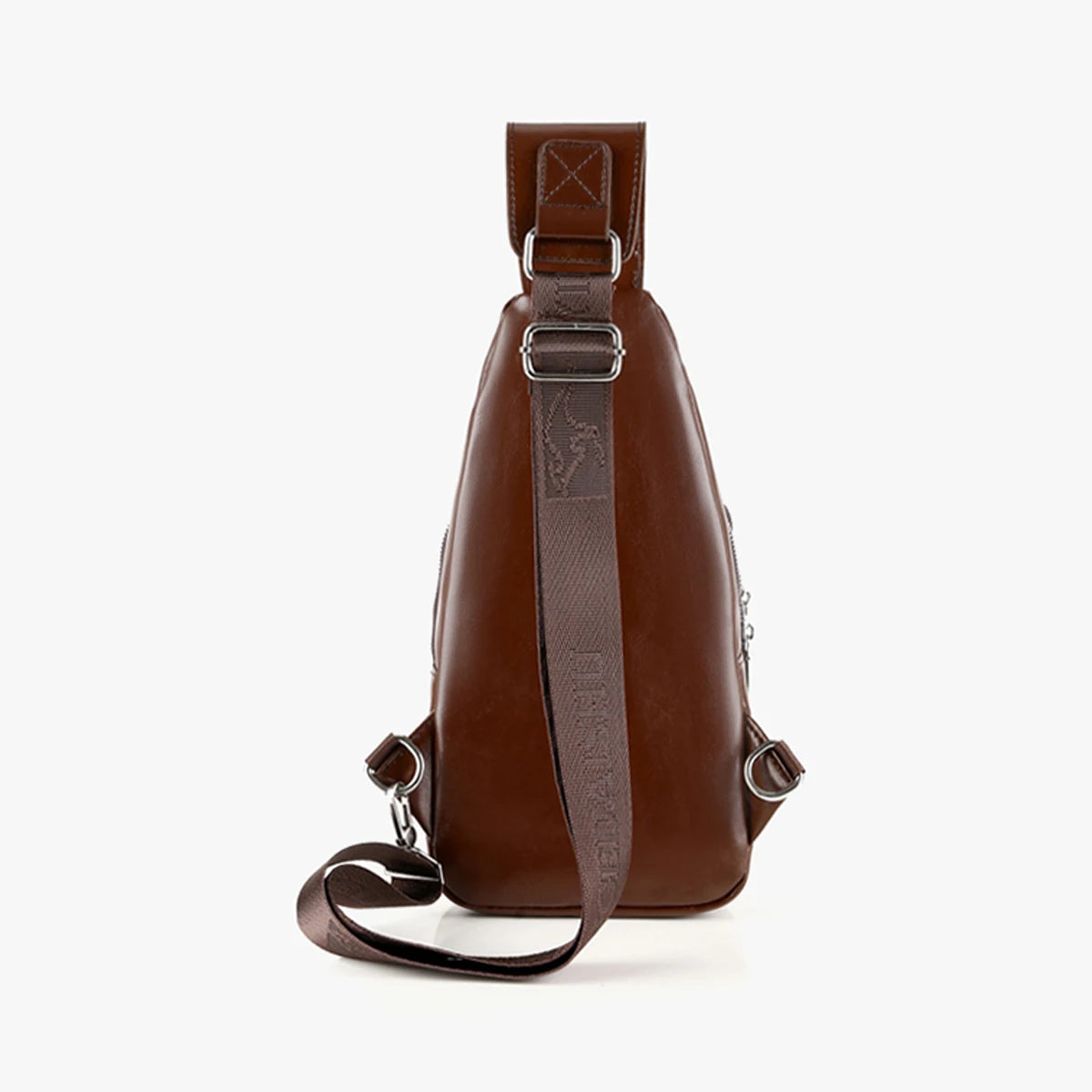 Business Casual Men Chest Bag Usb Port Multi-Pocket Pu Stitched Luster Zipper Shoulder Commute