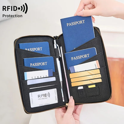 RFID Blocking Passport Holder Wallet with Wrist Strap