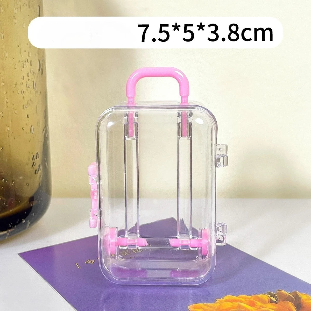 Mini Clear Trolley Jewelry Storage Box with Rolling Wheels
