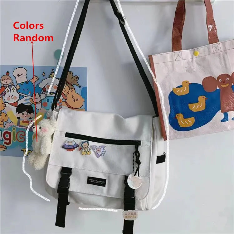 Harajuku Versatile Messenger Bag Retro Street Crossbody Bag Student School Canvas Bag