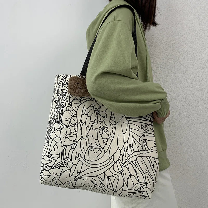 Canvas Tote Bag – Large Capacity Cute Print Shoulder Bag
