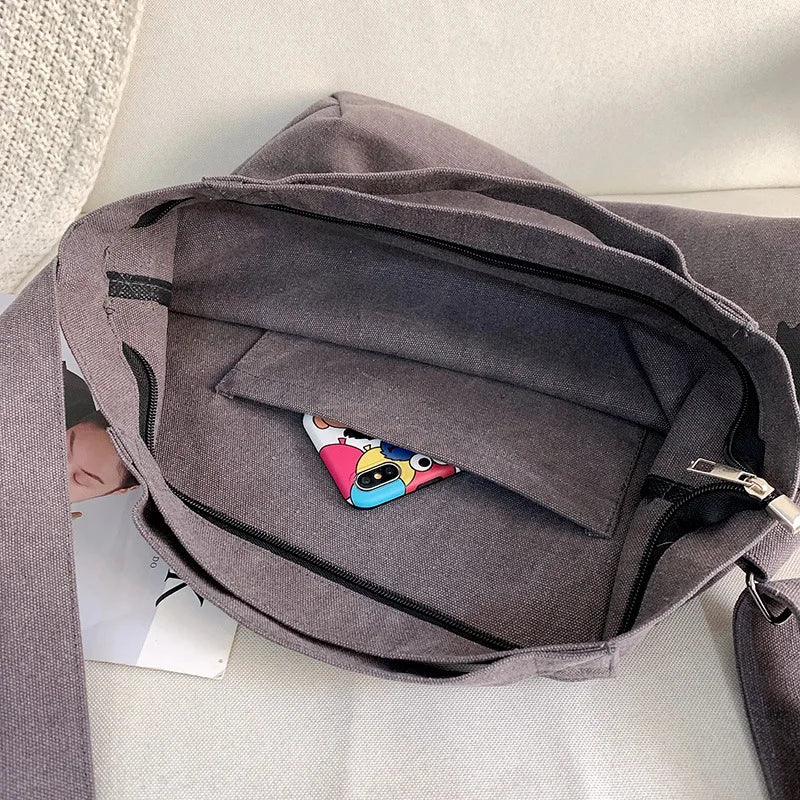 Canvas Shoulder Bag – Large Letter Print Tote for Women