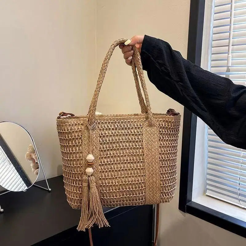 Stylish Straw Woven Crossbody Bag Boho Summer Beach Bag Tassel Handbag Women S Casual Outings