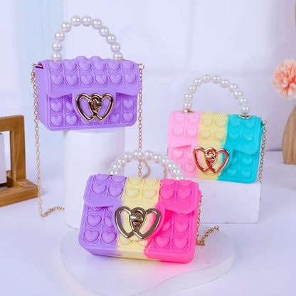 Silicone Love Bubble Jelly Bag Popper Pressure Relieving Purse Cute Chain Crossbody Bag