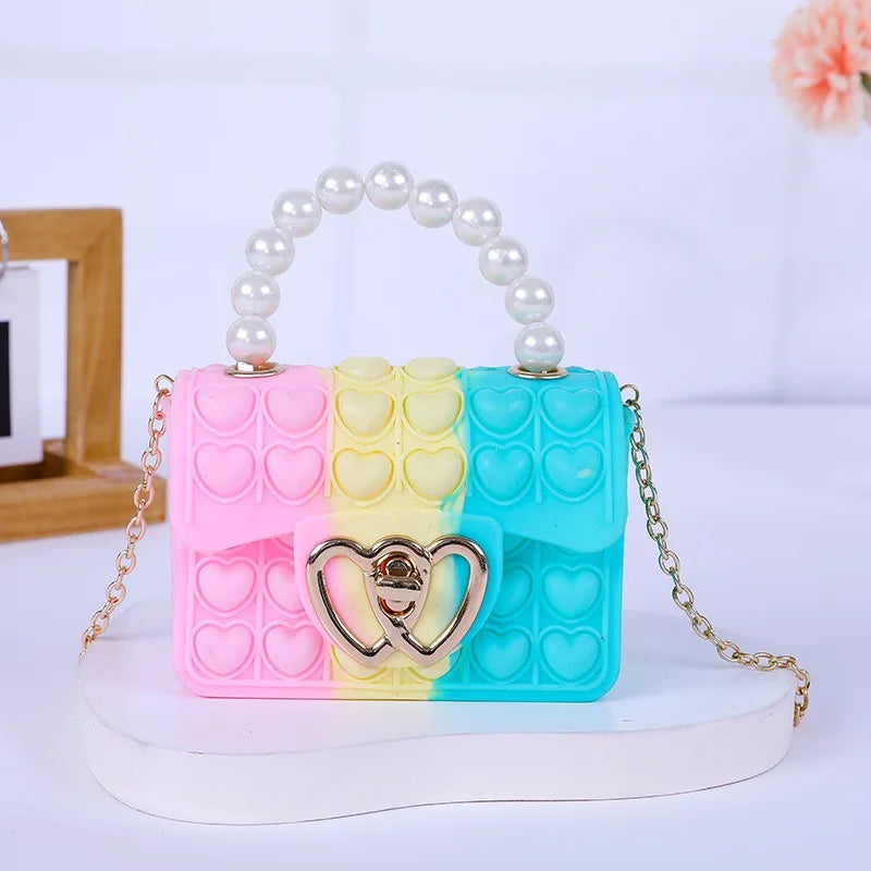 Silicone Love Bubble Jelly Bag Popper Pressure Relieving Purse Cute Chain Crossbody Bag