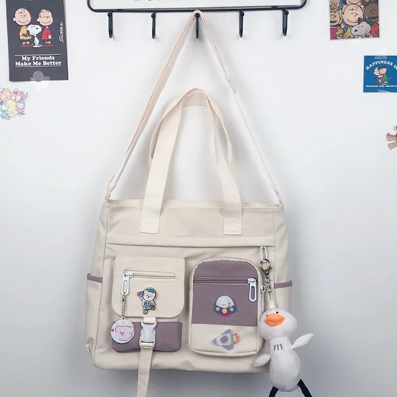 Canvas Crossbody Tote Bag Multi-Pocket Shoulder Bag
