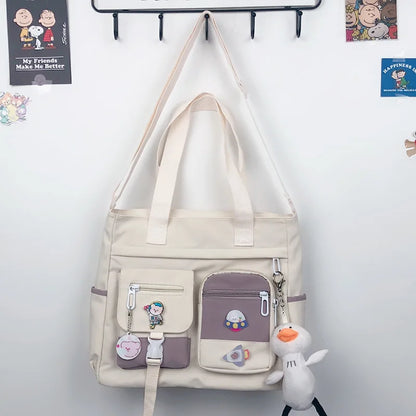 Canvas Crossbody Tote Bag Multi-Pocket Shoulder Bag