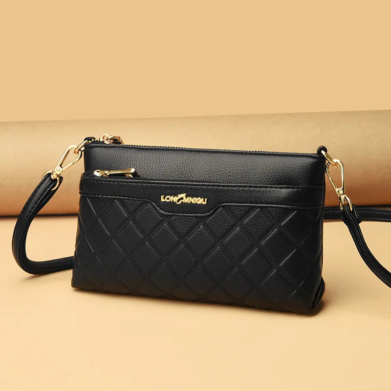 Rhombus Female Hand Holds Mobile Phone Change Large Capacity Multifunctional Commuting Soft Leather