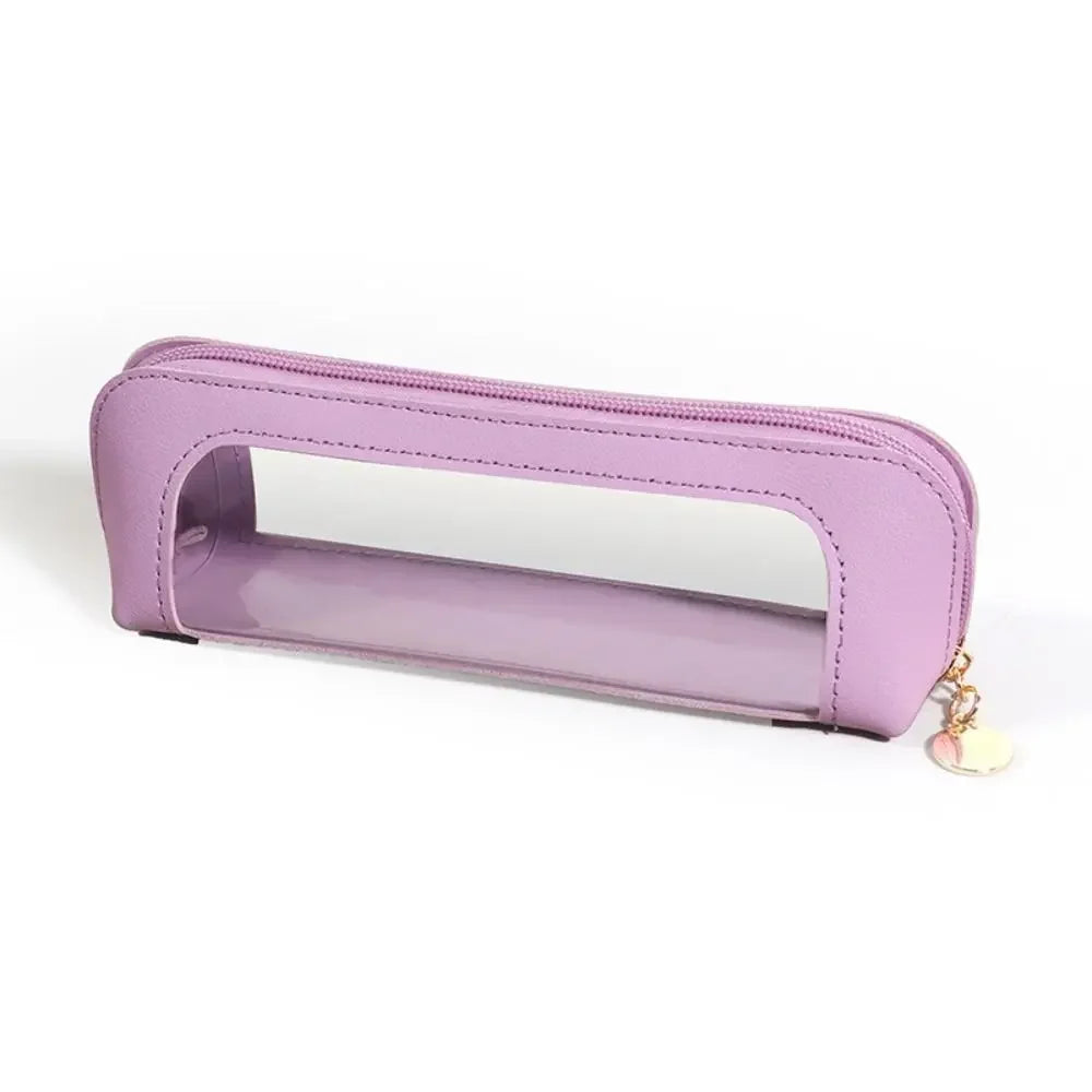 Pu Pencil Case Portable Waterproof Transparent Cosmetic Bag Zipper Makeup Brush Storage Sundries