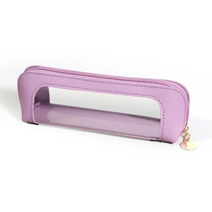 Pu Pencil Case Portable Waterproof Transparent Cosmetic Bag Zipper Makeup Brush Storage Sundries