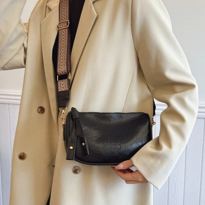 Women's Vintage Faux Leather Crossbody Bag with Wide Chevron Strap