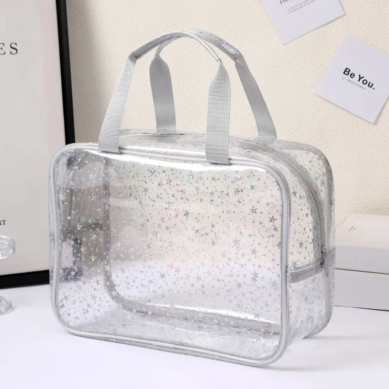 Large Stars Transparent Makeup Bag Portable Strap Pvc Waterproof Toiletry Cosmetic Organized Clear
