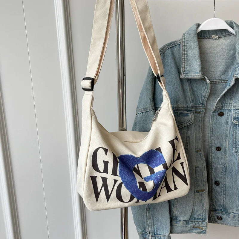 Encrypted Padded Letters Canvas Bag Fashionable Gentlewoman Shoulder Chic Pattern Daily Use Work