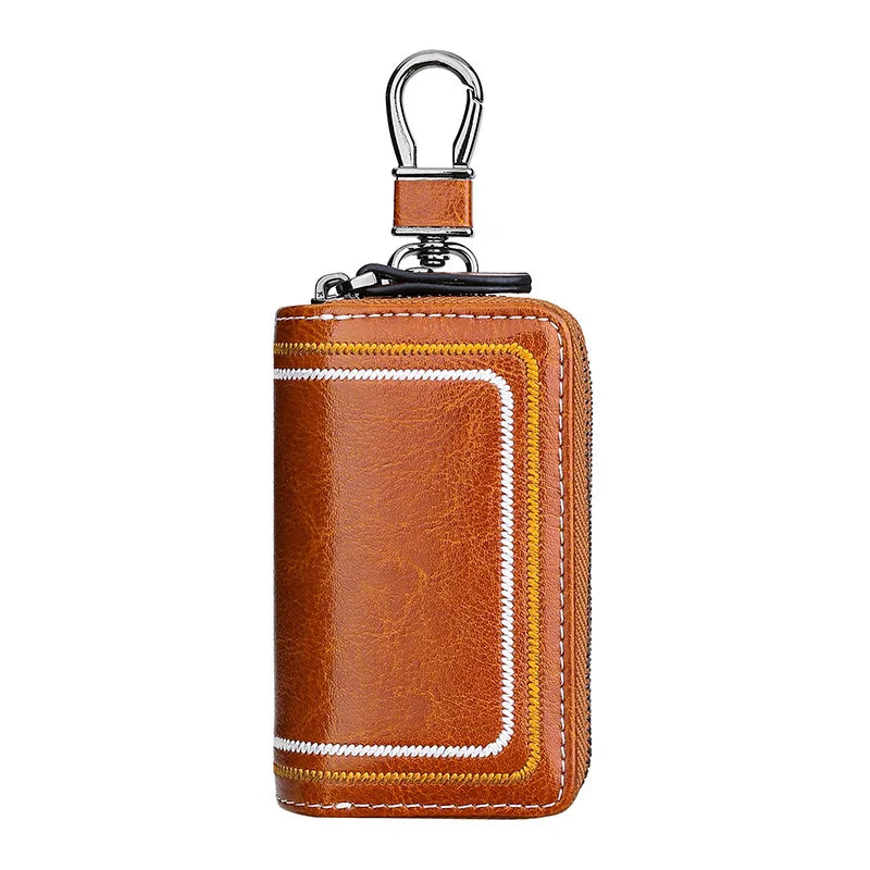 Genuine Leather Car Key Case Multi-Functional Cowhide Door Key Case Fashionable Embroidered Thread