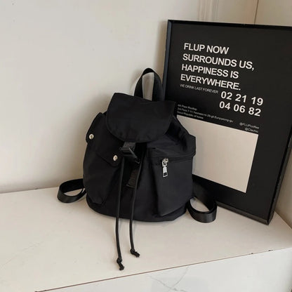 Mini Drawstring Flap Backpack Water-Resistant for Women