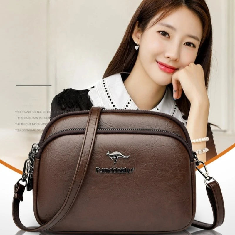Faux Leather Crossbody Bag for Women – Multi-Zip Shoulder Purse