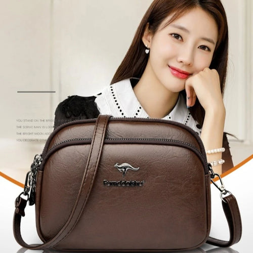 Faux Leather Crossbody Bag for Women – Multi-Zip Shoulder Purse