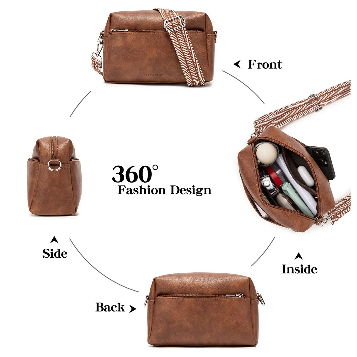 Retro Casual Soft Leather Color Contrast Widened Shoulder Belt Diagonal Cross Bag All Women - Soft