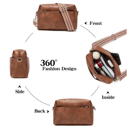 Retro Casual Soft Leather Color Contrast Widened Shoulder Belt Diagonal Cross Bag All Women - Soft