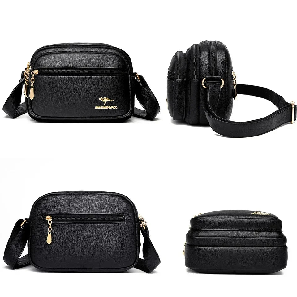 Leather Crossbody Purse for Women – Multi-Pocket Shoulder Messenger Bag