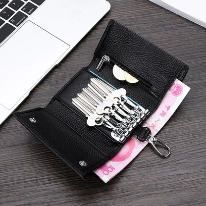 Leather Key Case Multi-Functional Three-Fold Wallet Men Women