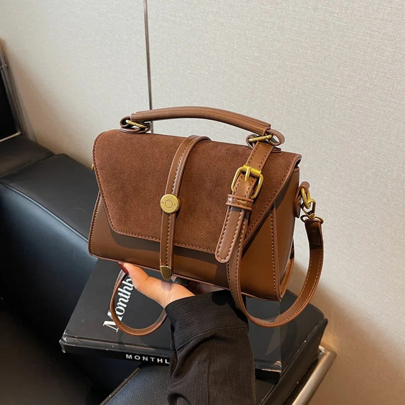 Suede Vintage Crossbody Bag – Women's Elegant Shoulder Handbag