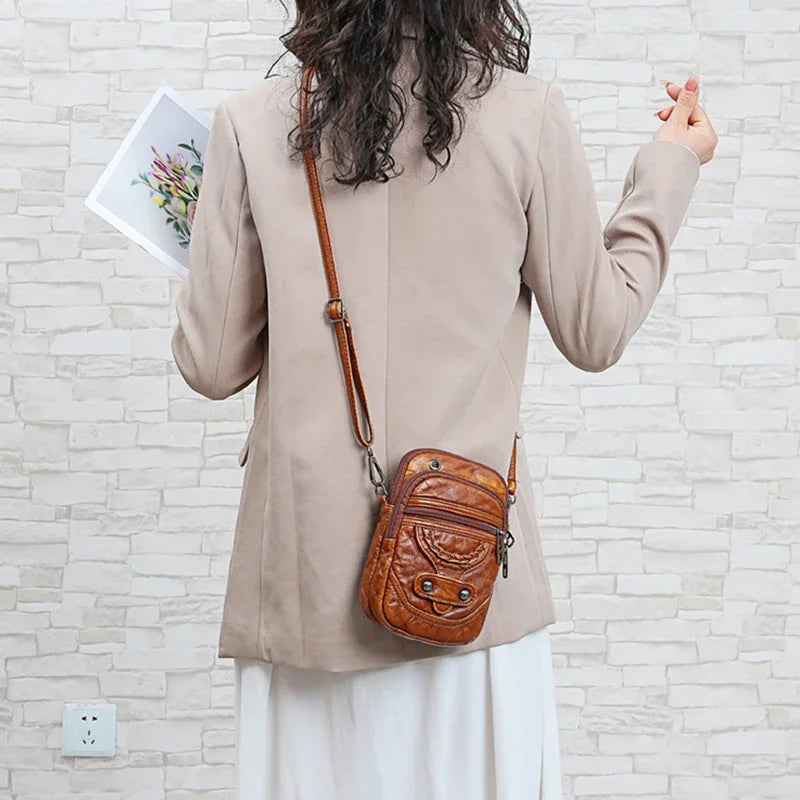 Vintage PU Leather Small Crossbody Bag with Phone Pocket