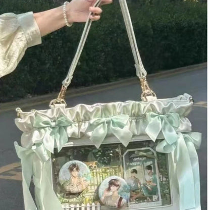 Sweet Cool Ita Bag Female Students Portable Satin Shoulder Large Capacity Bow Crossbody Totes